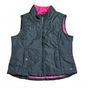 Aeropostale Puffer Vest Women's X-Large Black Pink A87 Sleeveless EUC